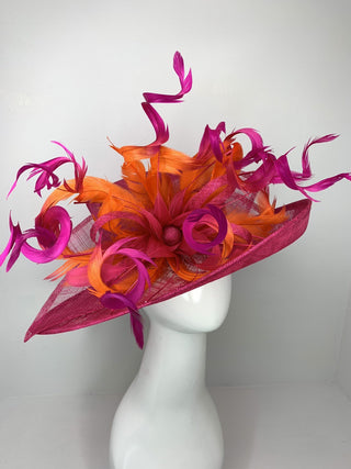 Fuchsia Pink & orange ombre feathers Kentucky Derby Hat - The Hat Hive