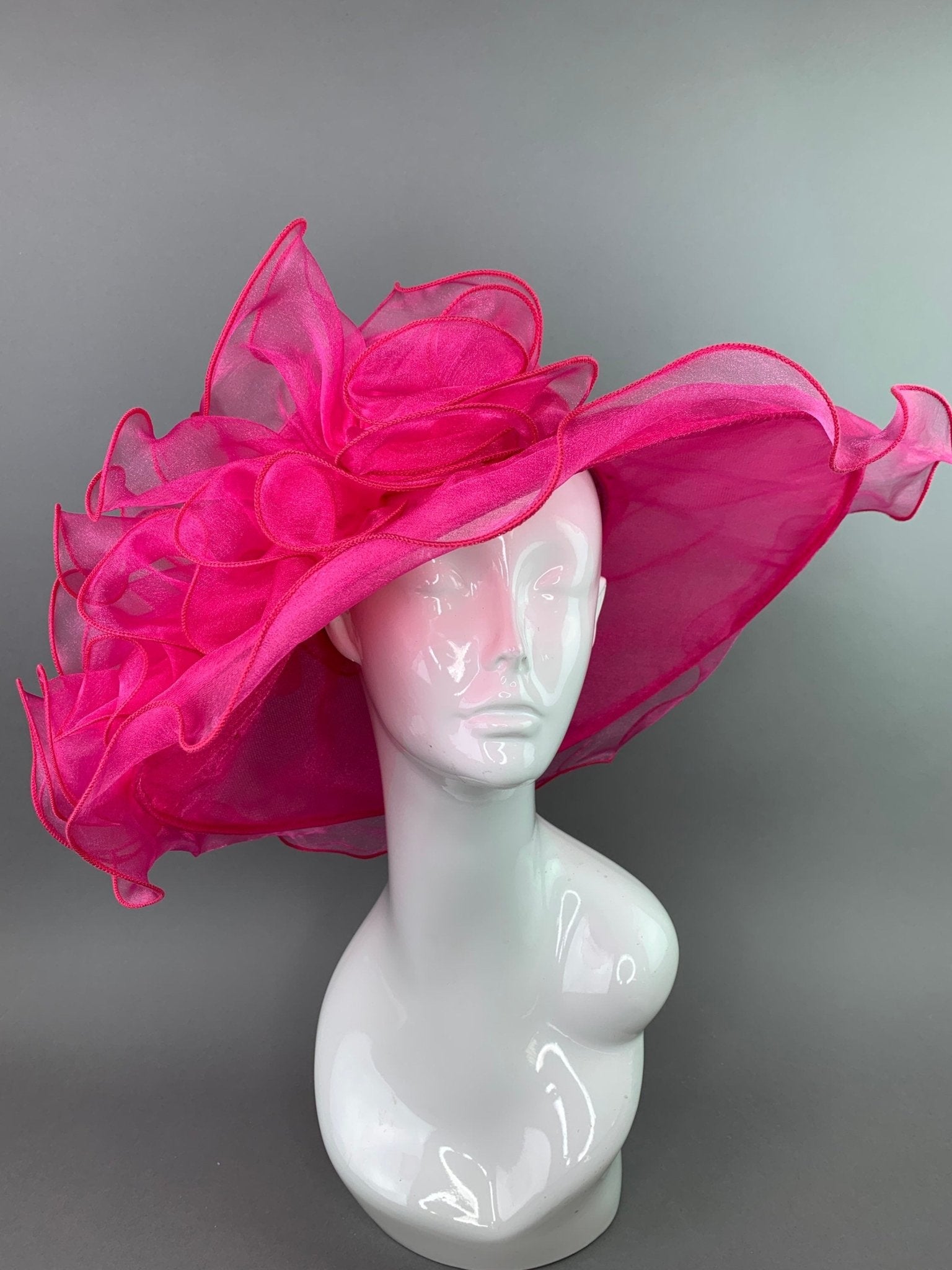 Fuchsia Pink Organza Ruffle Hat – The Hat Hive display picture 3