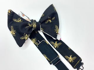 Gold Bee Derby Theme Mens Reversible Bow Tie - The Hat Hive
