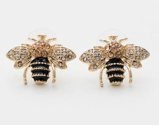 GOLD CRYSTAL BEE EARRINGS - The Hat Hive