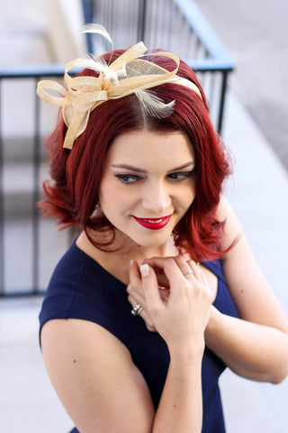 Gold tea hat fascinator" The Olive Rayne" - The Hat Hive