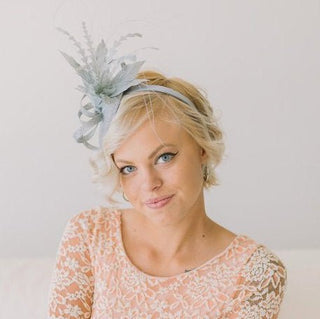 Gray Fascinator with feathers - The Hat Hive