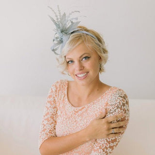 Gray Fascinator with feathers - The Hat Hive