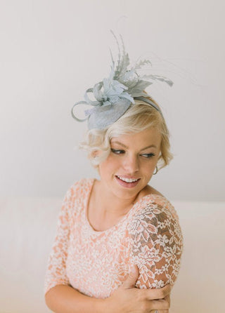 Gray Fascinator with feathers - The Hat Hive
