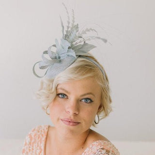 Gray Fascinator with feathers - The Hat Hive