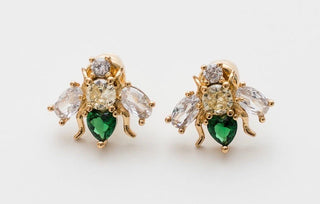 GREEN CUBIC ZIRCONIA BEE EARRINGS - The Hat Hive