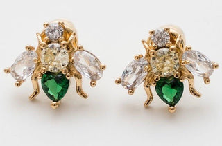 GREEN CUBIC ZIRCONIA BEE EARRINGS - The Hat Hive