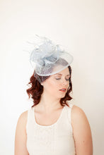 Load image into Gallery viewer, Baby Blue Fascinator, Womens Tea Party Hat, Church Hat, Derby Hat, Fancy Hat, Teal Green Hat, Cocktail Hat, British Hat