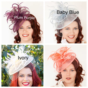 Fuchsia Pink Fascinator, The Brynlee Women&#39;s Tea Party Hat, Hat with Veil, Kentucky Derby Hat, Fancy Hat, wedding hat, British Hat