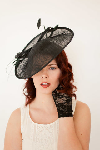 large Black Fascinator, Black Derby Hat, Womens Tea Party Hat, Church Hat, Derby Hat, Fancy Hat, Royal Hat, Tea Party Hat, wedding hat