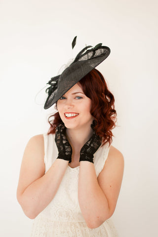 large Black Fascinator, Black Derby Hat, Womens Tea Party Hat, Church Hat, Derby Hat, Fancy Hat, Royal Hat, Tea Party Hat, wedding hat