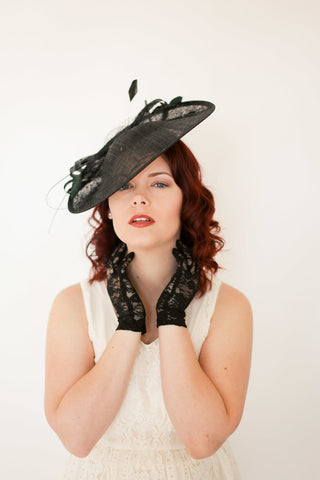 large Black Fascinator, Black Derby Hat, Womens Tea Party Hat, Church Hat, Derby Hat, Fancy Hat, Royal Hat, Tea Party Hat, wedding hat