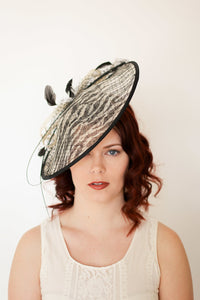 Black and White Zebra large Fascinator Derby Hat, Womens Tea Party Hat, Church Hat, Derby Hat, Fancy Hat, Tea Party Hat, wedding hat