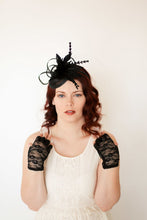 Load image into Gallery viewer, Black Fascinator, Womens Tea Party Hat, Church Hat, Derby Hat, Fancy Hat, Black Hat, Tea Party Hat,wedding hat