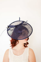 Load image into Gallery viewer, Navy Blue Fascinator Derby Hat, Tea Party Hat, Church Hat, Derby Hat, Fancy Hat, Royal Hat, Tea Party Hat, wedding hat