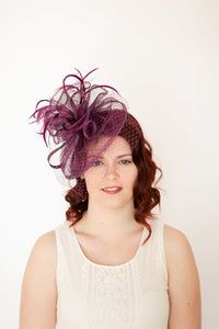 Purple Fascinator with Veil, Tea Party Hat, Kentucky Derby Hat, Fancy Hat, British Hat, Wedding Fascinator, women&#39;s hat, the brynlee