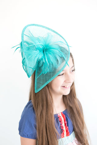 Turquoise Fascinator, Girls Tea Party Hat, Kentucky Derby Hat, Fancy Hat, Turquoise Hat, Wedding hat, British Hat, Royal Hat