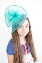 Load image into Gallery viewer, Turquoise Fascinator, Girls Tea Party Hat, Kentucky Derby Hat, Fancy Hat, Turquoise Hat, Wedding hat, British Hat, Royal Hat