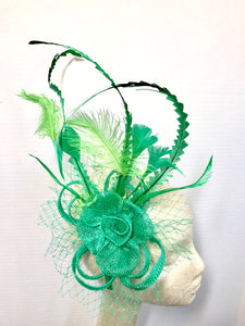 St. Patricks Day Fascinator, Green Fascinator with lime green accent feathers  Tea Party Hat, St. Pattys Day, Derby Hat, Fancy Hat, Kelly Gr
