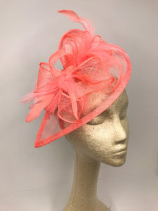 Coral Pink Fascinator, Tea Party Hat, Church Hat, Derby Hat, Fancy Hat, Pink Hat, Tea Party Hat, wedding hat, Coral Facinator, Coral Hat
