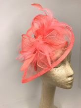Load image into Gallery viewer, Coral Pink Fascinator, Tea Party Hat, Church Hat, Derby Hat, Fancy Hat, Pink Hat, Tea Party Hat, wedding hat, Coral Facinator, Coral Hat