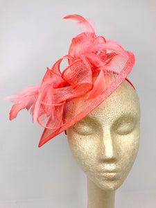 Coral Pink Fascinator, Tea Party Hat, Church Hat, Derby Hat, Fancy Hat, Pink Hat, Tea Party Hat, wedding hat, Coral Facinator, Coral Hat