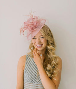 Blush Pink Fascinator, The Brynlee Women&#39;s Tea Party Hat, Hat with Veil, Kentucky Derby Hat, Fancy Hat, wedding hat, British Hat