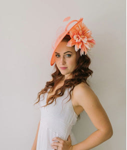 THH003 Coral flower Fascinator, Womens Tea Party Hat, Church Hat, Derby Hat, Fancy Hat, Bachelorette Hat, Tea Party Hat, wedding hat