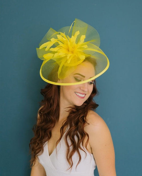 Yellow Fascinator, The Celeste, Derby Hat, Wedding Hat,  Women's Tea Party Hat, Fancy Hat, Champagne Gold  Hat, Cocktail Hat, wedding hat