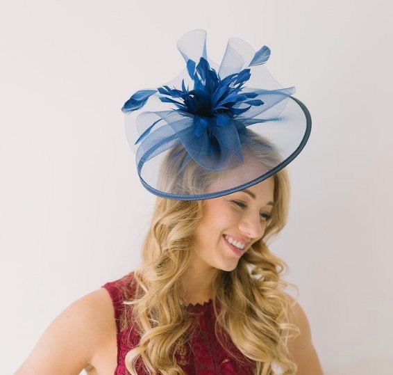 Navy Blue Fascinator on headband, Available in several colors, Style: "The Celeste, Tea Party Hat, Kentucky Derby Hat, wedding hat,