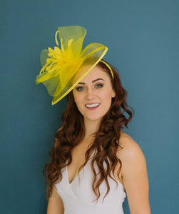 Yellow Fascinator, The Celeste, Derby Hat, Wedding Hat,  Women&#39;s Tea Party Hat, Fancy Hat, Champagne Gold  Hat, Cocktail Hat, wedding hat