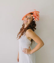 Load image into Gallery viewer, THH003 Coral flower Fascinator, Womens Tea Party Hat, Church Hat, Derby Hat, Fancy Hat, Bachelorette Hat, Tea Party Hat, wedding hat