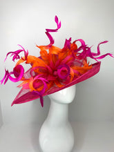 Load image into Gallery viewer, Fuchsia Pink &amp; orange ombre feathers Kentucky Derby Hat