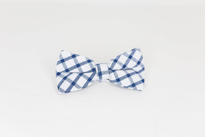 Blue and White Plaid Bow Tie