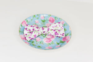 White and Purple Floral Bow Tie