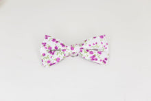 Load image into Gallery viewer, White and Purple Floral Bow Tie