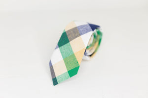 Green Navy & White plaid  Neck Tie