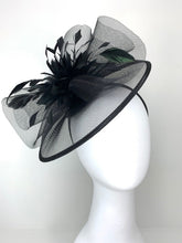 Load image into Gallery viewer, Mesh Black Fascinator, Black Derby Hat, Women&#39;s Tea Party Hat, Church Hat, Derby Hat, Fancy Hat, Royal Hat, The Celeste, wedding hat