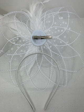 White  Fascinator, Tea Party Hat, Bridal wedding hat, Derby Hat, Formal Hair Piece, Woman&#39;s Hair Clip, British Fancy Hat,