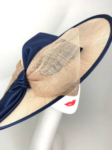 Navy and tan Sinamay Derby Hat