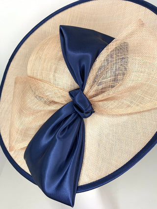 Navy and tan Sinamay Derby Hat