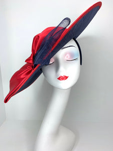 Navy and red Sinamay Derby Hat, Womens Tea Party Hat, Church Hat, Derby Hat, Fancy Hat, Ivory  Hat, Tea Party Hat, wedding hat