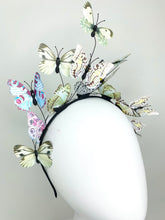 Load image into Gallery viewer, Shades of Green and Blue Butterfly Fascinator, butterfly hat, Tea Party Hat, Church Hat, Derby Hat, Fancy Hat, Pink Hat, Tea Party