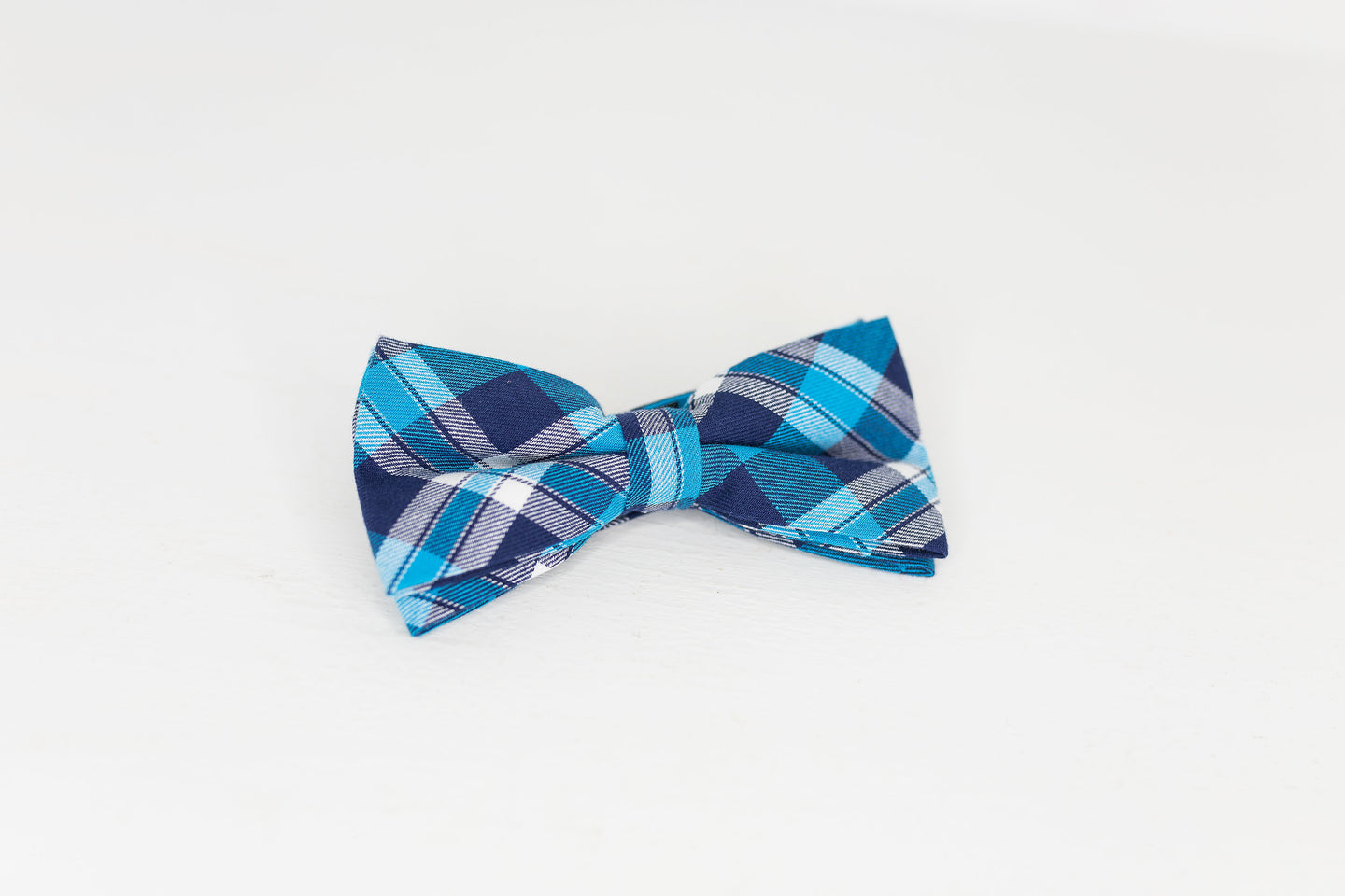 Navy Blue and Turquoise Plaid Bow Tie