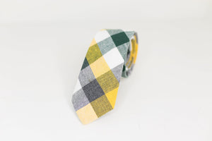 Green Gray & Yellow plaid  Neck Tie