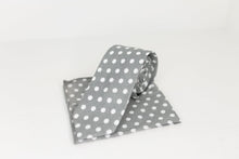 Load image into Gallery viewer, Gray Pink Polka Dot Tie