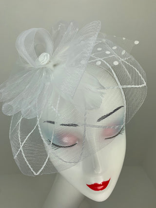 White  Fascinator, Tea Party Hat, Bridal wedding hat, Derby Hat, Formal Hair Piece, Woman&#39;s Hair Clip, British Fancy Hat,