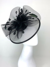 Load image into Gallery viewer, Mesh Black Fascinator, Black Derby Hat, Women&#39;s Tea Party Hat, Church Hat, Derby Hat, Fancy Hat, Royal Hat, The Celeste, wedding hat