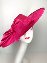 Load image into Gallery viewer, Fuchsia Pink Derby Hat, Tea Party Hat, High Tea Hat, Church Hat, Derby Hat, Tea Party Hat, Fashion Hat, Church Hat, Derby Hat, Pink Sinamay