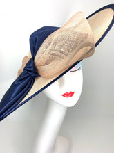 Load image into Gallery viewer, Navy and tan Sinamay Derby Hat
